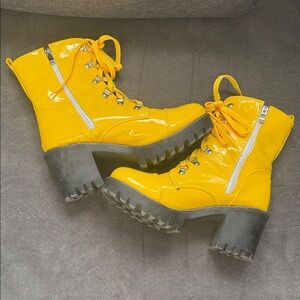 Yellow Patent Leather Ankle Boots
